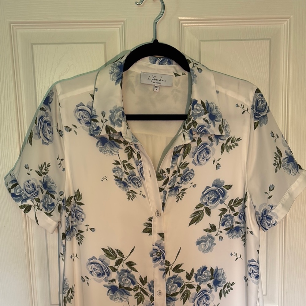 L'Academie Cream and Blue Floral dress sz Medium - Picture 2 of 11